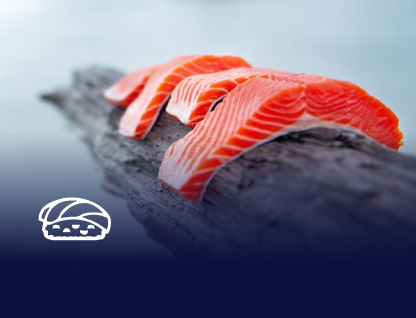 Fresh salmon fillets on a rustic wooden surface